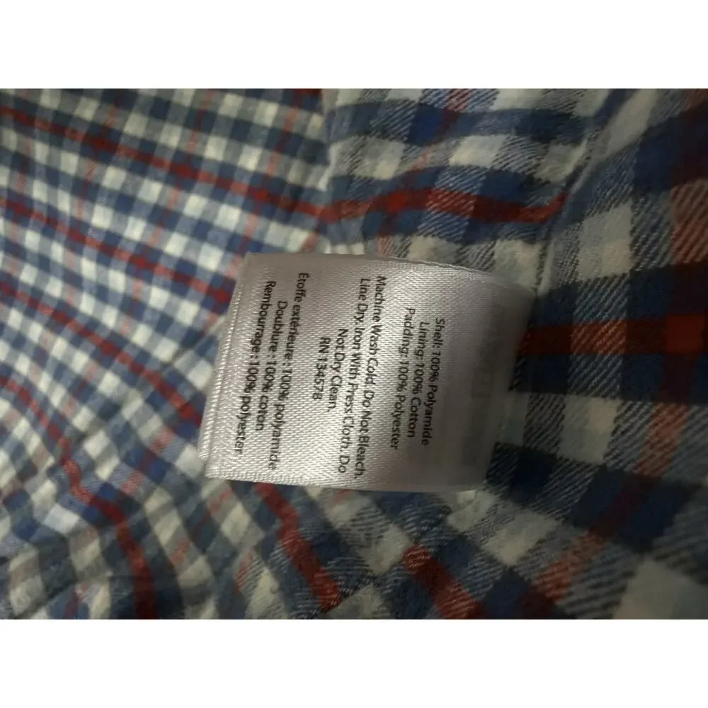 Vineyard Vines Men’s Puffer Jacket Blue Quilted Snap Close Plaid Lining Medium